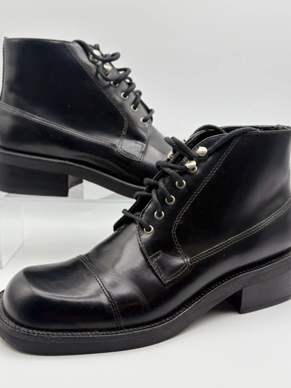 Bronx Black Leather Lace-Up Ankle Boots for Women